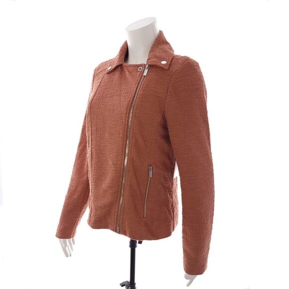 Nine West Texture Knit Moto Solid Rust Full Zip Jacket Womens Size M - Picture 4 of 14